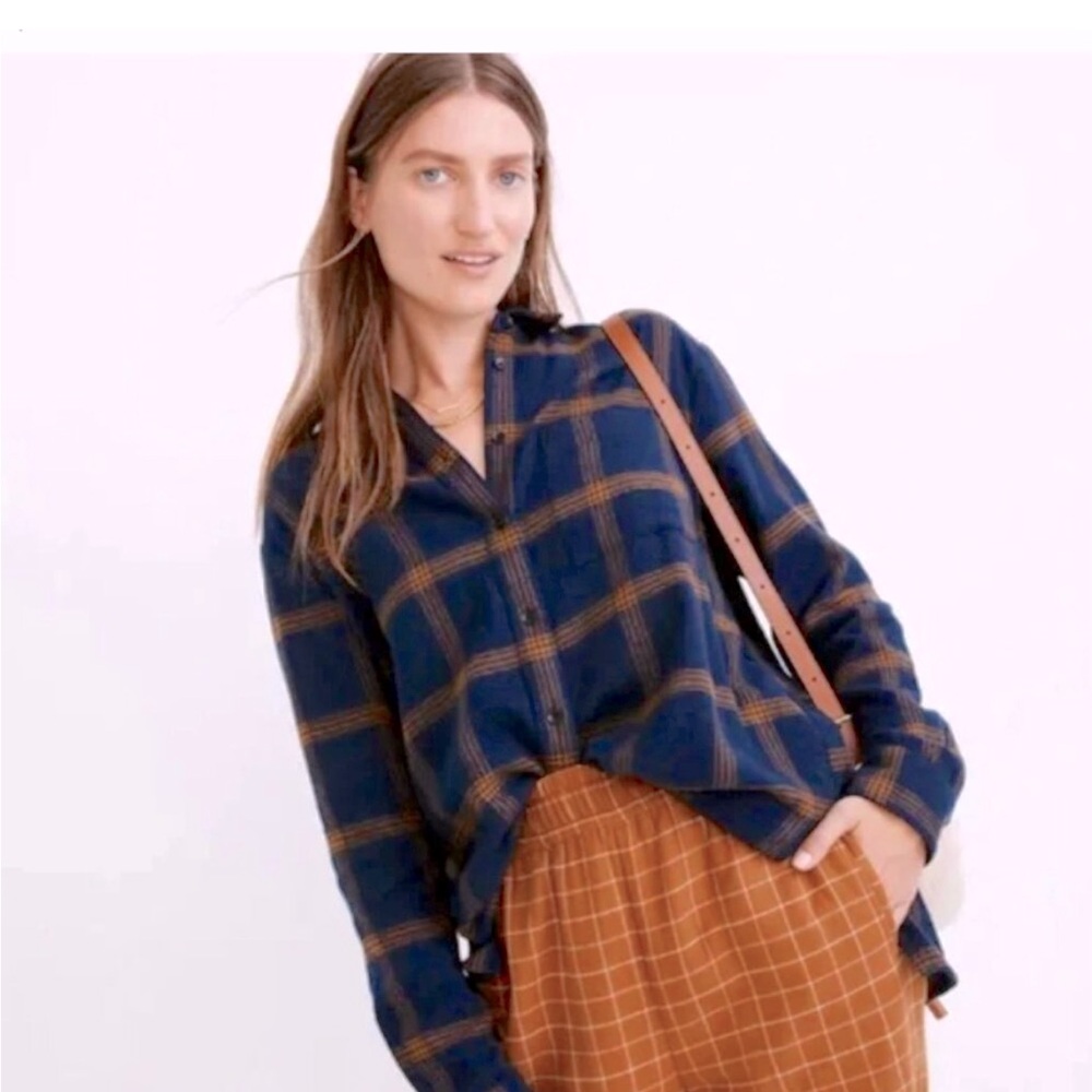Madewell Oversized Ex-Boyfriend Flannel in Forbell Plaid NWT - Size XS